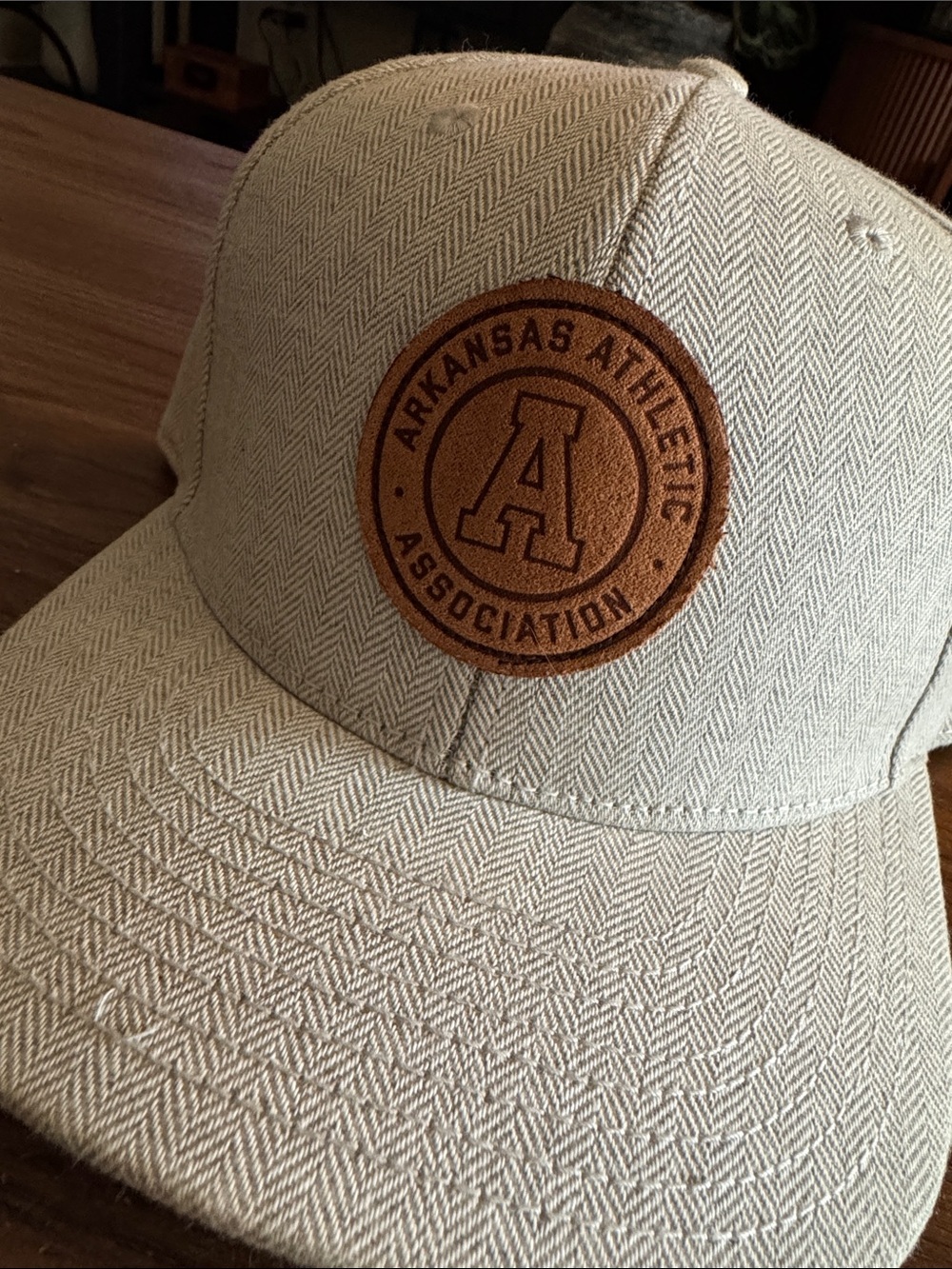 H&M Cream Herringbone Baseball Cap with Leather Patch